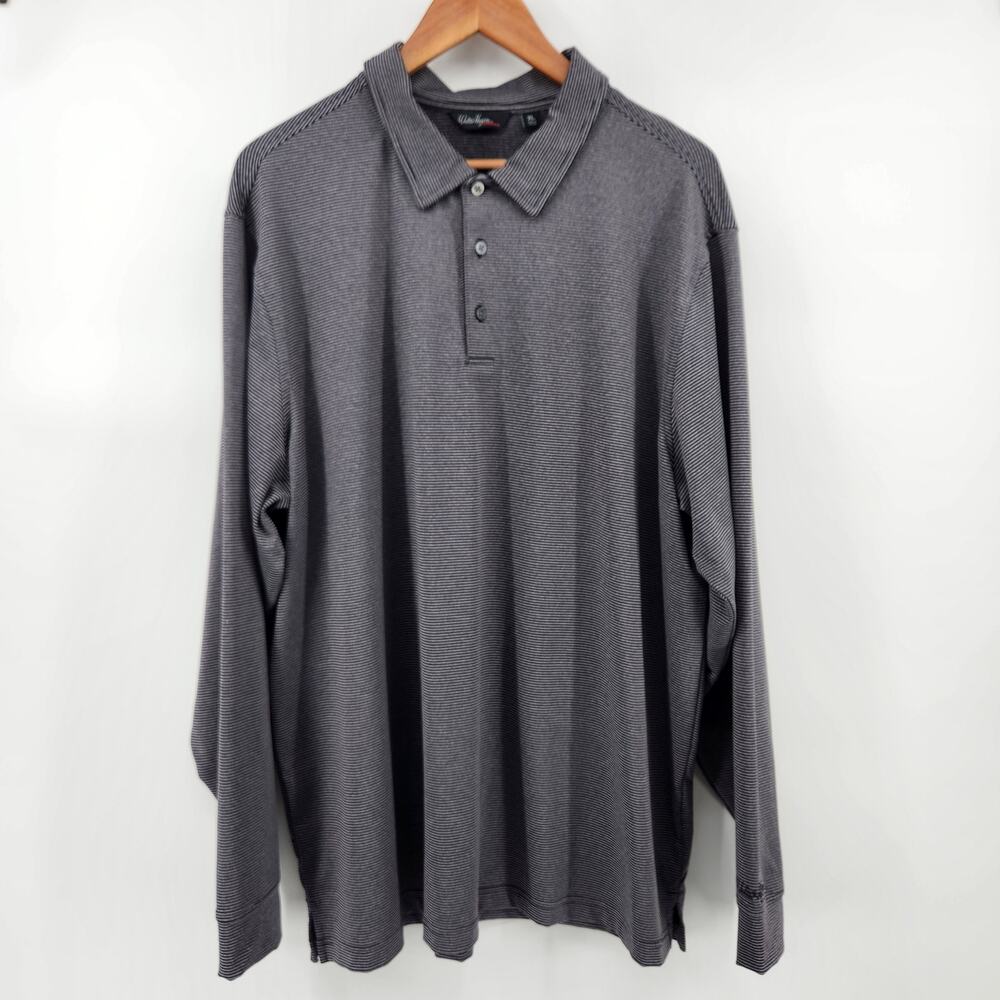 Walter Hagen Essentials Men's XL Long Sleeve Polo Golf Black Gray Stripes